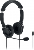 Casti Kensington EQ On-Ear, reglabile, microfon cu anulare sunet inclus, cu fir de 200 cm, conexiune cablu USB-C, negru